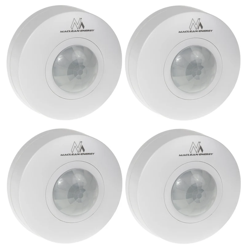 Maclean MCE314 W Detector de movimiento PIR, alcance 6m, techo, carga máx. 1200W, IP20, 4 piezas