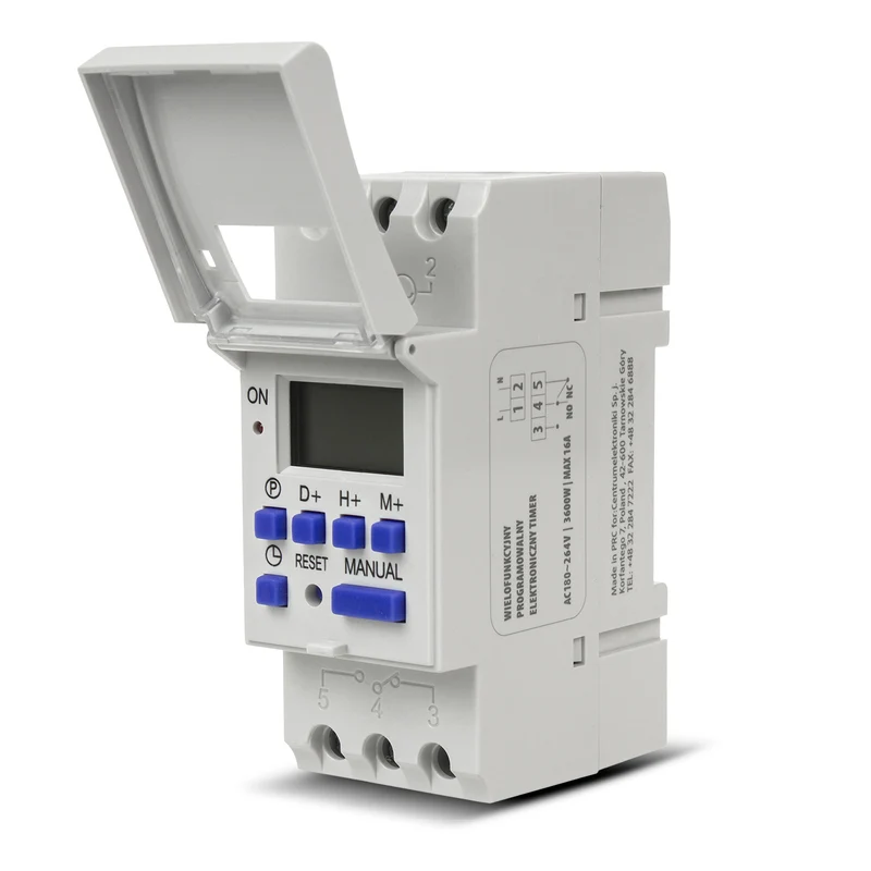 Programador eléctrico digital diario semanal tipo carril DIN 16A 250V GreenBlue GB100
