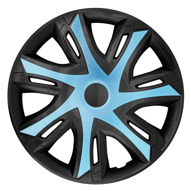 Tapacubos NRM N-Power para Llantas de Acero Embellecedores de Rueda Bicolor Juego de 4 para Vehículo KFZ Plástico ABS (Azur/negro, 14")