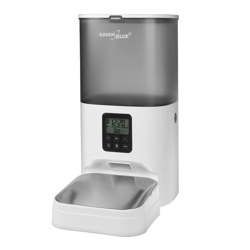 GreenBlue GB393 Dispensador de comida automático, Comedero para mascotas, Alimentador de 6L, USB 5V1A
