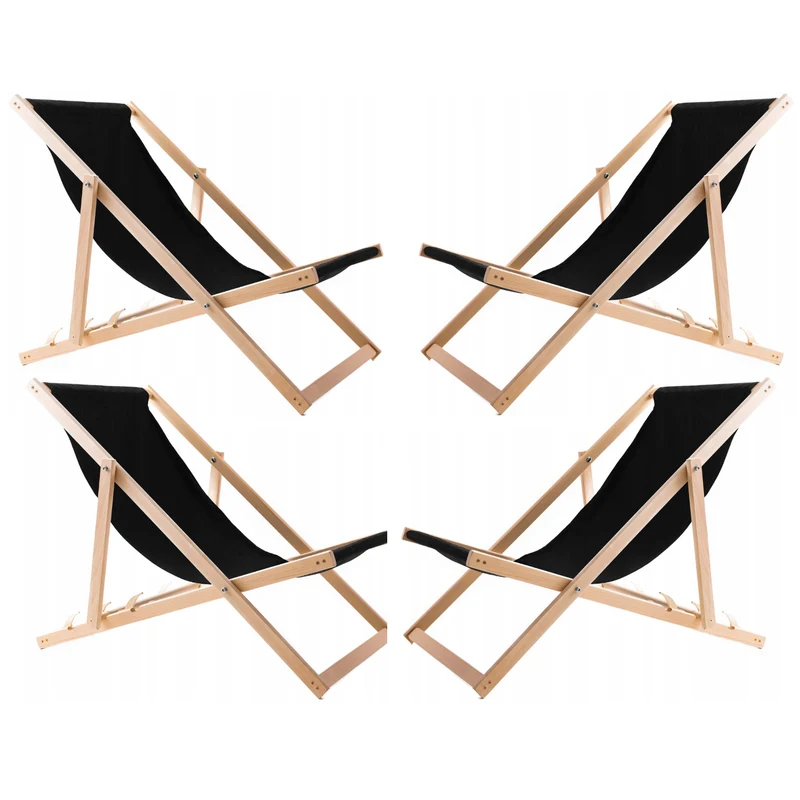 Woodok Conjunto de 4 Tumbonas de Madera, Color Negro, Hamacas cómodas, ideales para playa, balcón, terraza
