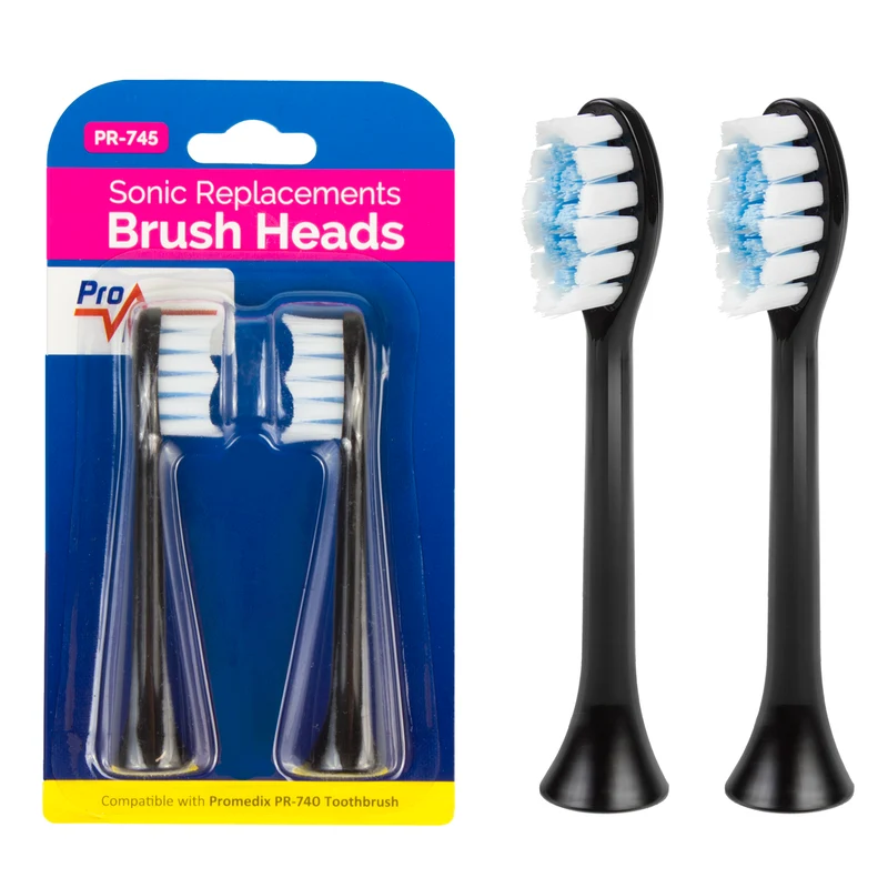 Juego de 2 cepillos de repuesto para Promedix PR-740, cabezales de cepillo de dientes sónicos eléctricos, 2 piezas (2 cepillos de repuesto, negro)