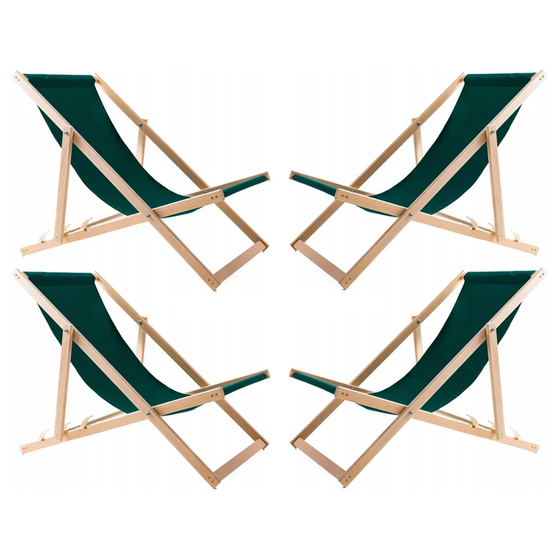Woodok Conjunto de 4 Tumbonas de Madera, Color verde, Hamacas cómodas, ideales para la playa, balcón, terraza