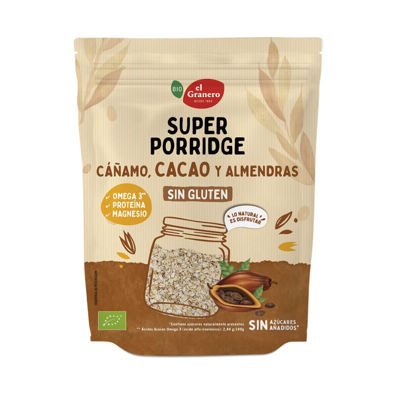 SuperPorridge de Cáñamo, Cacao y Almendras · El Granero Integral · 350 gramos