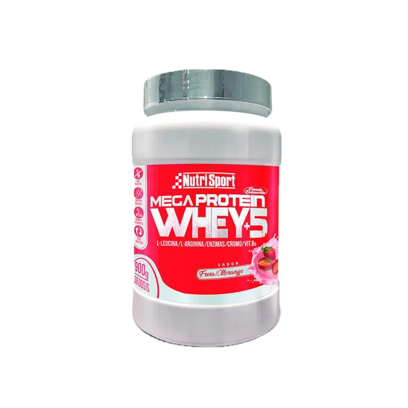Mega Protein Whey +5 Fresa · Nutrisport · 900 gramos