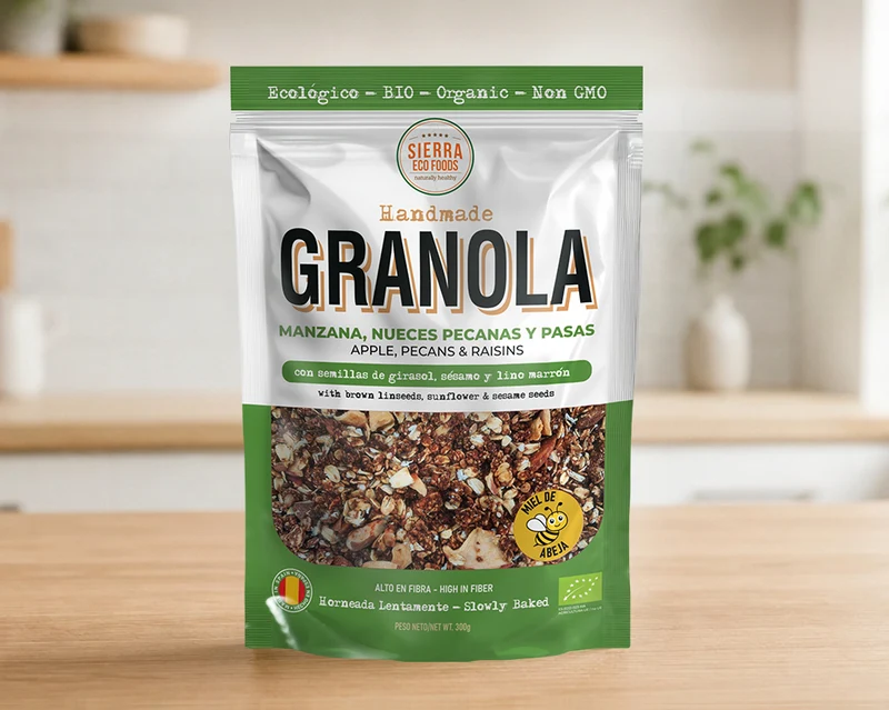 Granola de Manzana, Pecanas y Pasas con Canela · Sierra Eco Foods · 300 gramos [Caducidad 10/2026]
