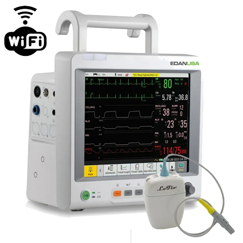 EDAN 15" Patient Monitor, ECG, Resp., NIBP, SpO2, Temp., PR, WiFi™, Respironics® Sidestream EtCOs, iM80_EtCO2Side