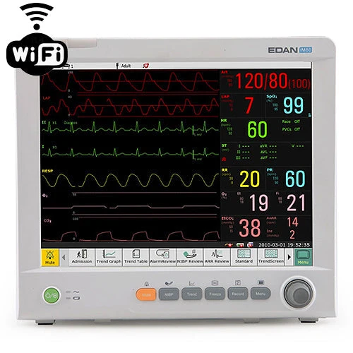 EDAN 15" Patient Monitor, ECG, Resp., NIBP, SpO2, Temp., PR, WiFi™, EDAN Sidestream EtCOs, iM80-G2