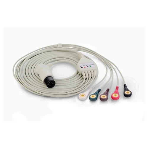 5 Lead ECG Cable w/Lead Wires for EDAN Patient Monitors, Snap Defibrillation (AHA), 01.57.471096-10