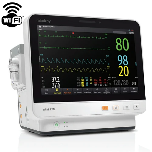 Mindray ePM 12M Patient Monitor, NIBP, 3/5 lead ECG, Arrhythmia, Masimo SpO2, Resp., Temp., ST/QT/QTc, Dual IBP, WiFi™, 121-001886-00