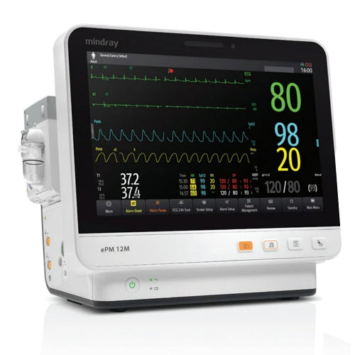 Mindray ePM 12M Patient Monitor, NIBP, 3/5 lead ECG, Arrhythmia, Masimo SpO2, Resp., Temp., ST/QT/QTc, 121-002119-00