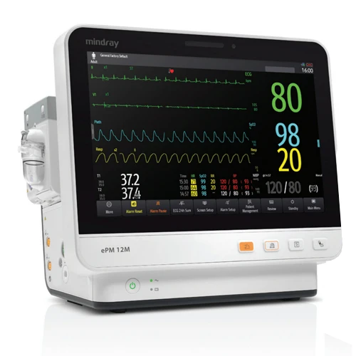 Mindray ePM 12M Patient Monitor, NIBP, 3/5 lead ECG, Arrhythmia, Masimo SpO2, Resp., Temp., 121-001879-00