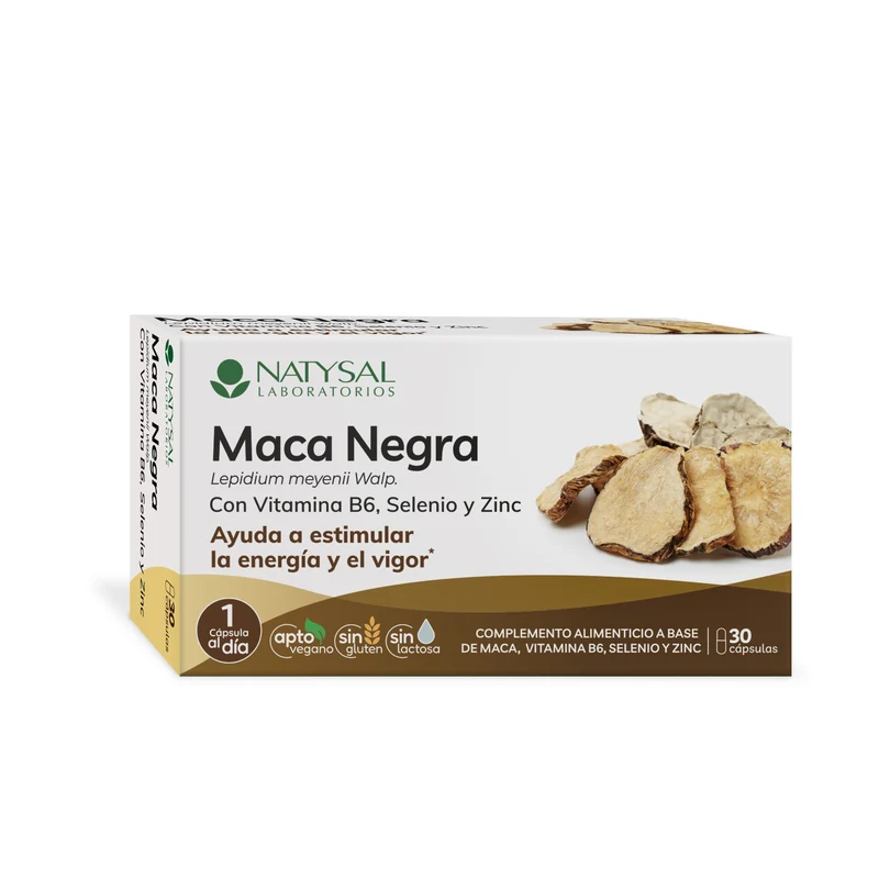 Maca Negra con Vitamina B6, Selenio y Zinc · Natysal · 30 cápsulas