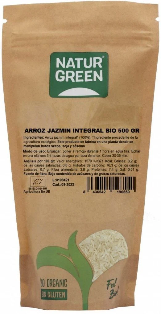 Arroz Jazmín Integral Bio · Naturgreen · 500 gramos [Caducidad 12/2026]