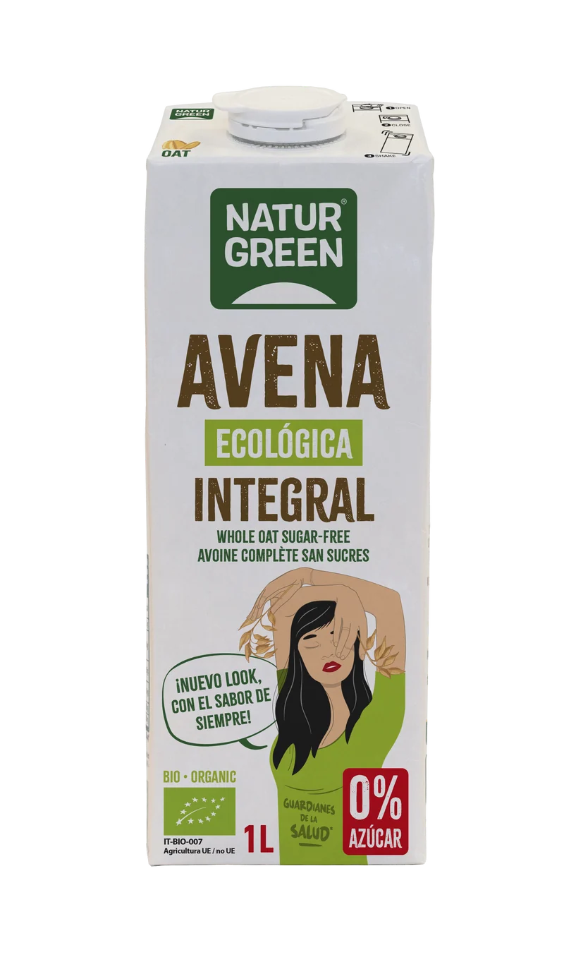 Bebida de de Avena Integral 0% azúcares Bio · Naturgreen · 1 litro
