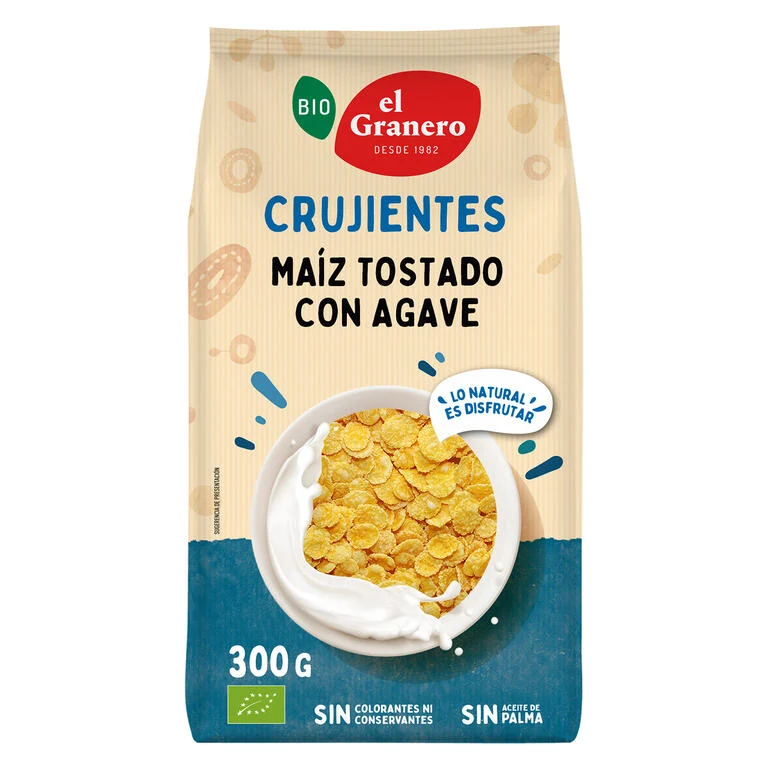 Copos de Maíz Tostado con Agave · El Granero Integral · 300 gramos [Caducidad 12/2026]