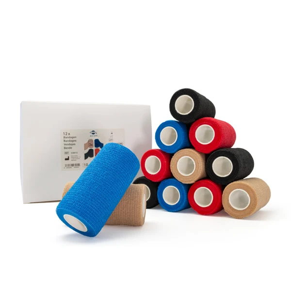 Haftbandage 10 cm Breite - 12 Rollen - Mix-Set in 4 Farben