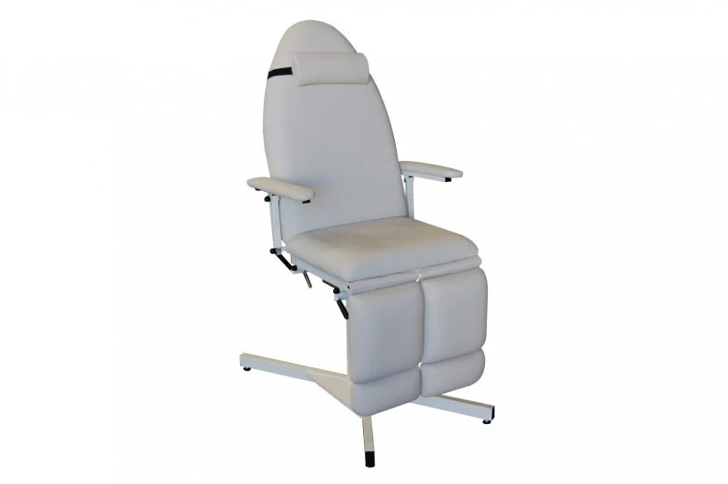 Sillón de podología de altura fija, con perneras, reposacabezas y reposabrazos
