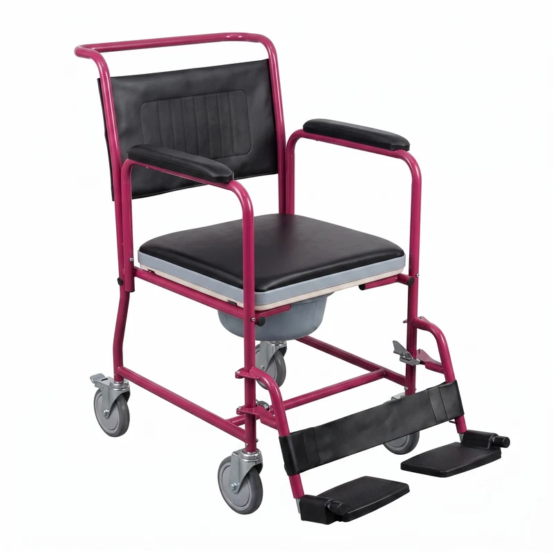 Silla Cómodo con Ruedas | Tinto | Brazos Fijos y Pierneras Desmontables | Modelo 815B