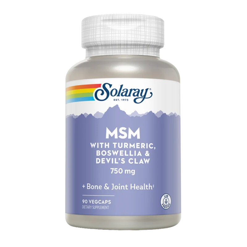 MSM con Cúrcuma, Boswellia y Uña de Gato · Solaray · 90 cápsulas