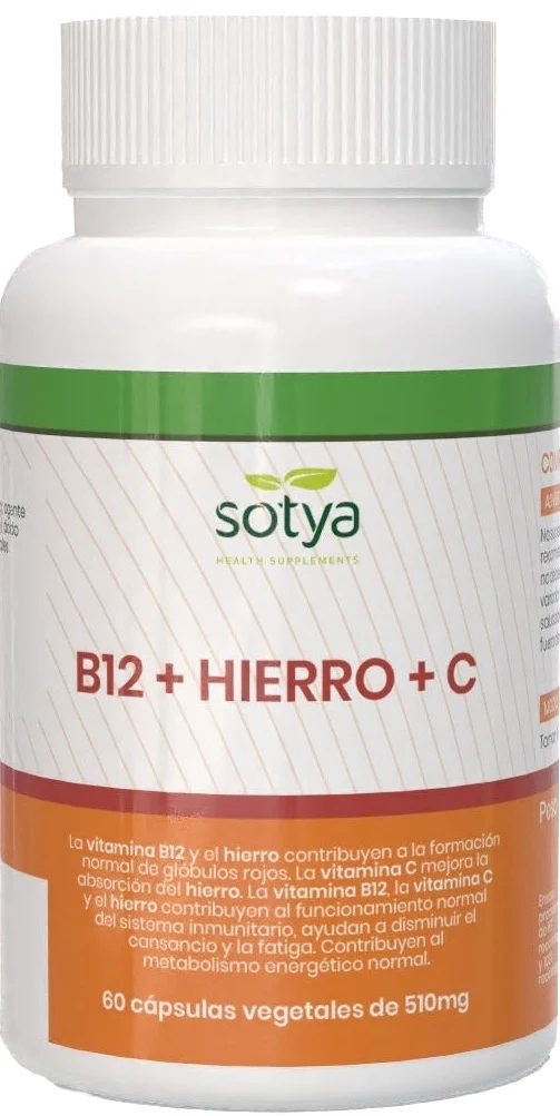 Vitamina B12, Hierro y Vitamina C · Sotya · 60 cápsulas
