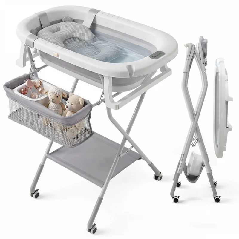 Bañera bebé | Altura regulable | Plegable | Ruedas con freno 360º | Cojín | Almacenaje | Bubba Max | Mobiclinic