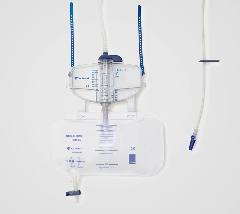 Bolsa de orina AARON® 2000 ml estéril con Urinómetro de 500ml y válvula de salida. 5 unidades.