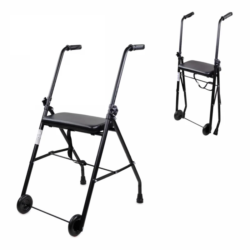 Andador para ancianos | Plegable | Asiento | 2 ruedas | Negro Mate | Emérita | Mobiclinic