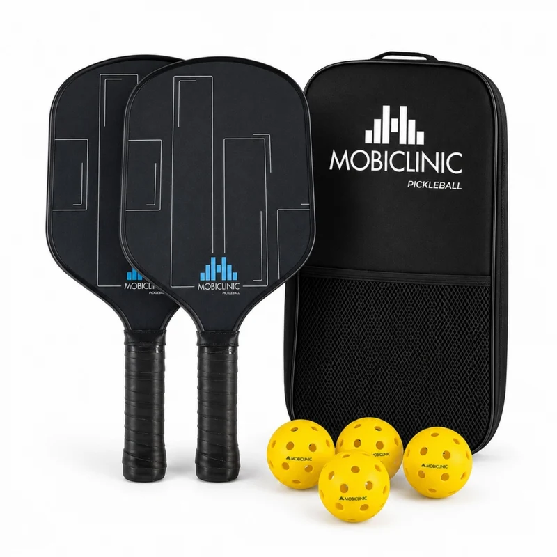 Set Pickleball | 2 raquetas de Fibra de Vidrio | 4 pelotas | Bolsa de transporte | Grip Antideslizante | Mobiall | Mobiclinic