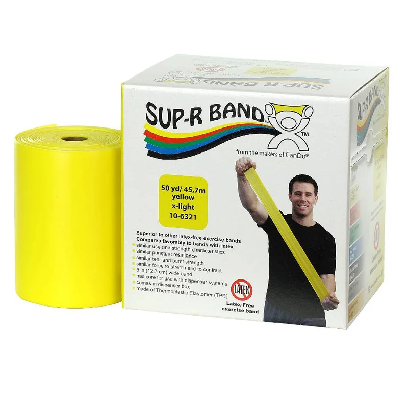 SUP-R Latex-Free Resistance Band Roll – Yellow Light Strength (50 Yards) | Model 106321