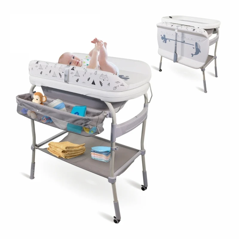 Bañera cambiador para bebés | 2 en 1| Plegable | Altura ajustable | Ruedas con freno | Termómetro | Trendy | Mobiclinic