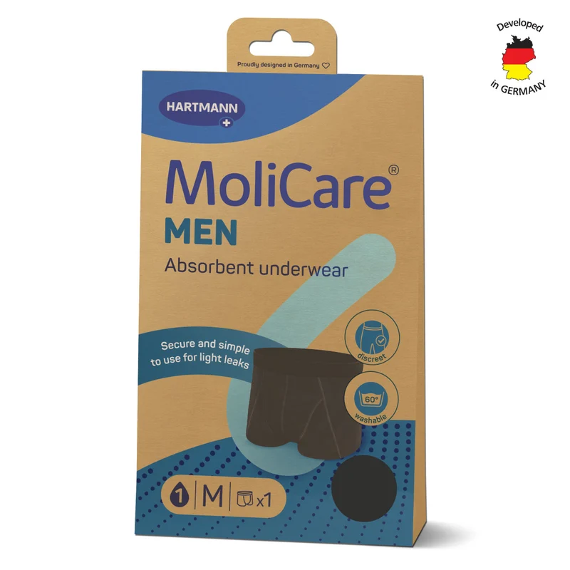 Absorbent Underwear, MoliCare® MEN absorbent underwear, Washable Pants for MEN with light urine leakage, Medium, Absorption capacity 52ml, 1 piece/pack
