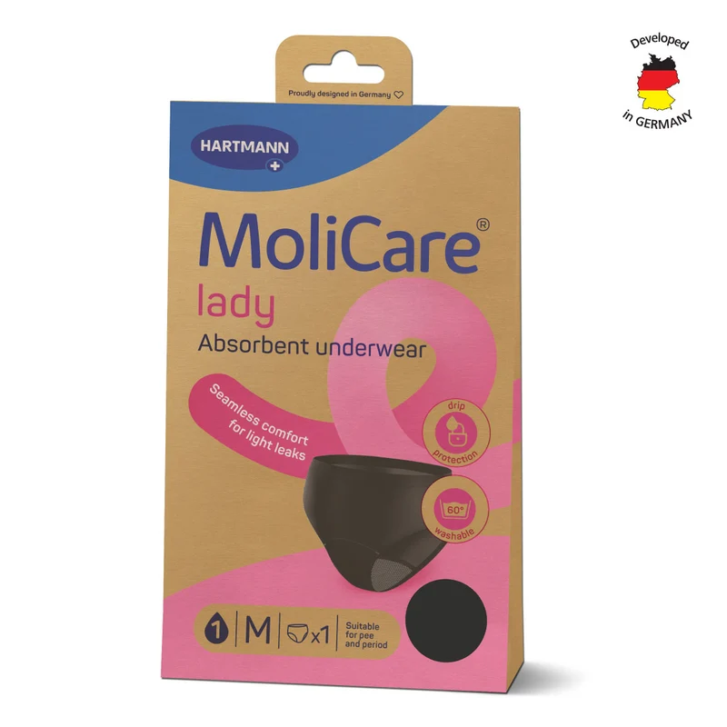 Absorbent Underwear, MoliCare® Lady absorbent underwear, Washable Pants for women suitable for light bladder weakness and period, Medium size, Absorption capacity 82ml, 1 piece/pack