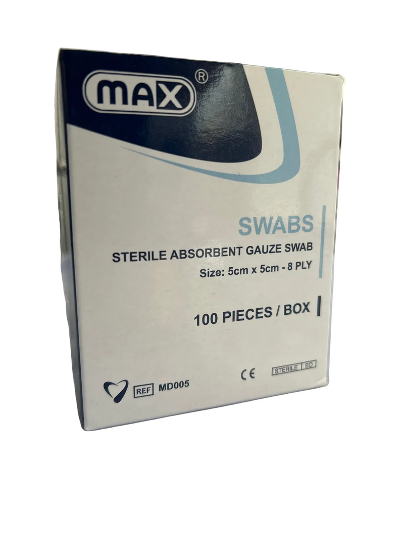 Swabs Sterile Absorbent Gauze Swab, 8 Ply, 5 cm x 5 cm, 100 Pieces / Box