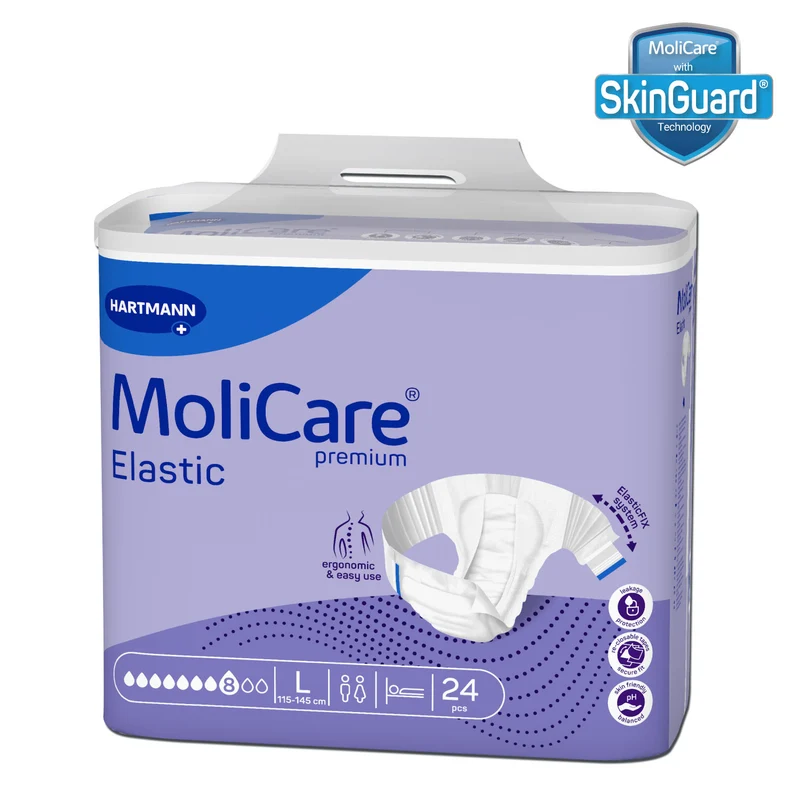 Adult Diaper, MoliCare Premium Elastic, Slip diapers for adult incontinence, Unisex, Large, 8 Drops, 24 pieces / pack