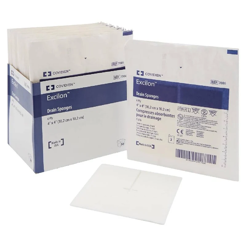 Excilona Drain Sponges Non-Woven Sterile Dressing, 10.2 x 10.2 cm, Wound Care & Dressing, 50 Pieces / Box
