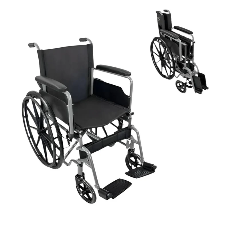 Silla de ruedas plegable | Ruedas traseras grandes extraíbles | Ancho 46 cm | Gris | Marsella | Mobiclinic