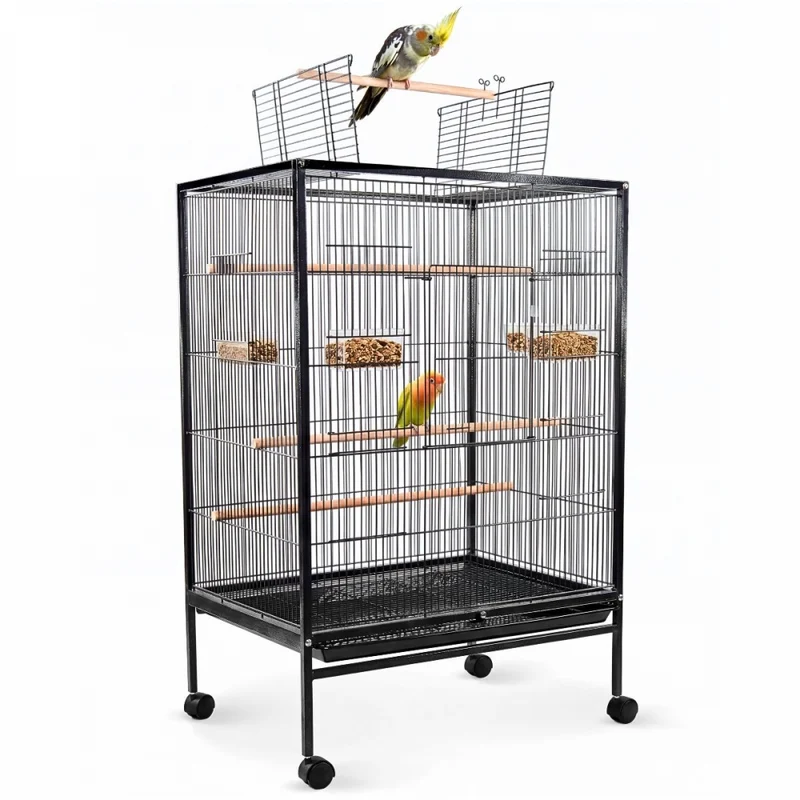 Jaula para pájaros XL | 95 x 43 x 61.5 cm | 8 puertas | Comederos y bebederos | Ruedas | Bandeja extraíble | Ninfa | Mobiclinic