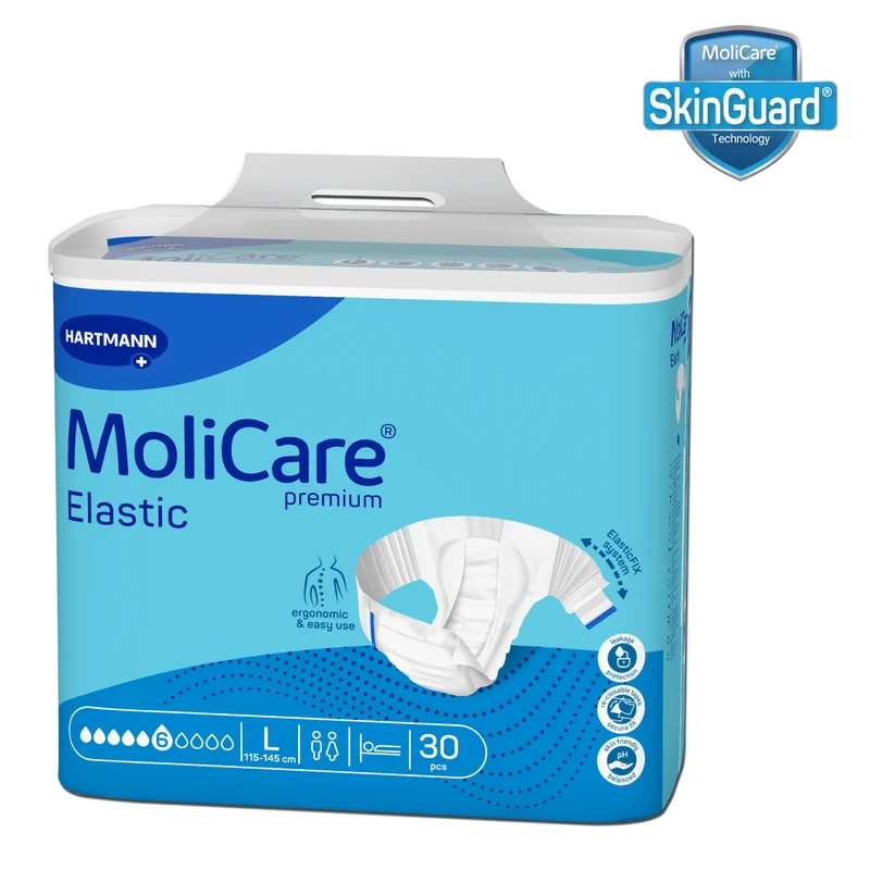 Adult Diaper, MoliCare Premium Elastic, Slip diapers for adult incontinence, Unisex, Large, 6 Drops, 30pcs/pack