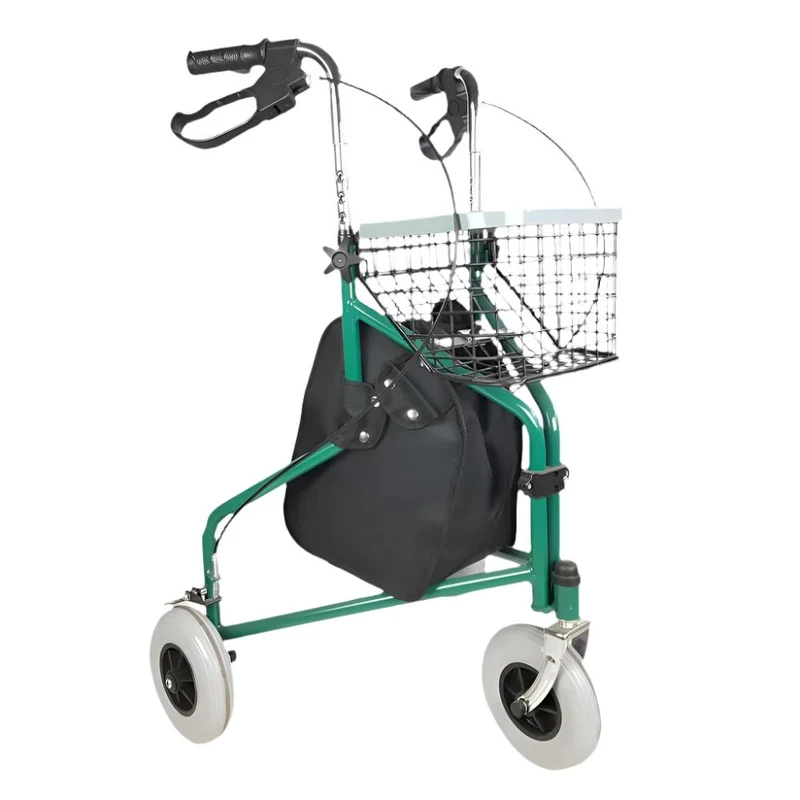Andador para ancianos | Plegable | Freno en manetas | 3 ruedas | Cesta | Verde | Caleta | Mobiclinic