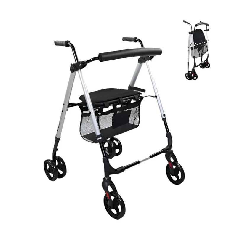 Andador plegable | Aluminio | Asiento y respaldo | Frenos por presión | 6 ruedas | Premium | Dehesa | Mobiclinic