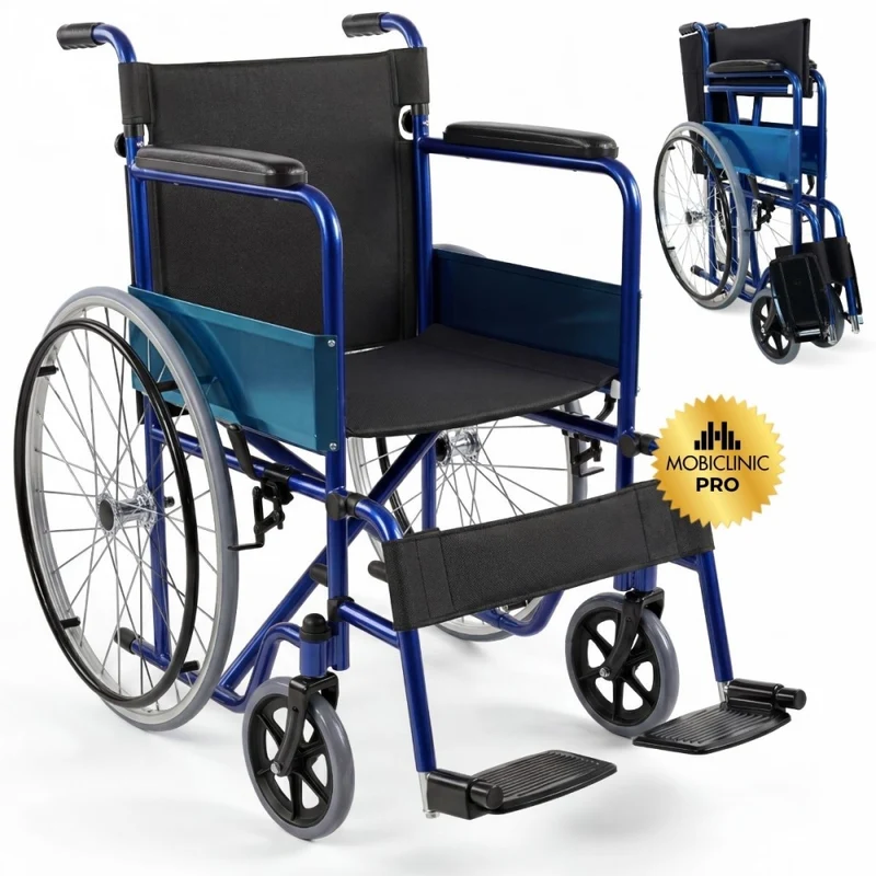Silla de ruedas plegable | Ruedas grandes | Ligera | Ortopédica | Azul | Alcázar | Mobiclinic