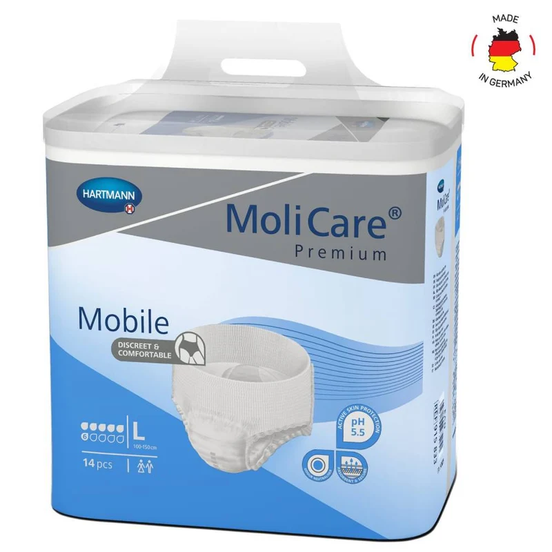 Adult Diaper Pants, MoliCare Premium Mobile, Diapers pants for adult incontinence, Unisex, Large, 6 drops, 14 pieces / pack
