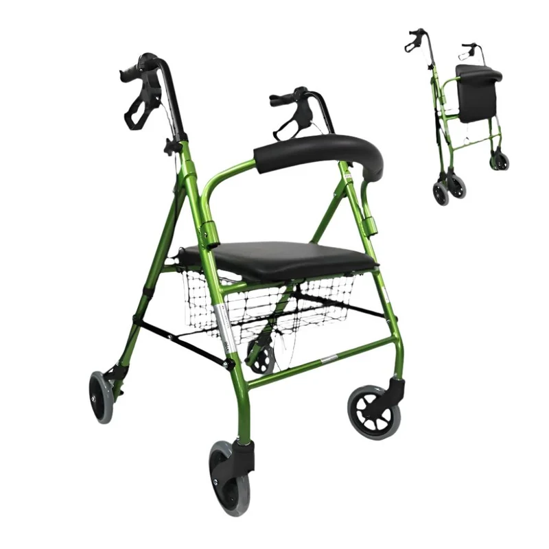 Pack Escorial Plus | Andador plegable | Verde | Aluminio | Frenos en manetas | Cojín antiescaras | Viscoelástico | Mobiclinic
