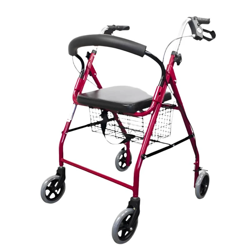 Andador | Aluminio | Plegable | Freno manetas | Asiento y respaldo | Cesta | Para ancianos | Frambuesa | Alhambra | Mobiclinic