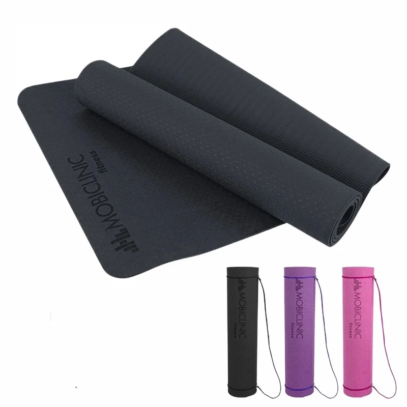 Esterilla de yoga | Antideslizante | 181x61cm | 6mm grosor | Cinta transporte | Flexible| Ecológico | Negro | EY-01| Mobiclinic