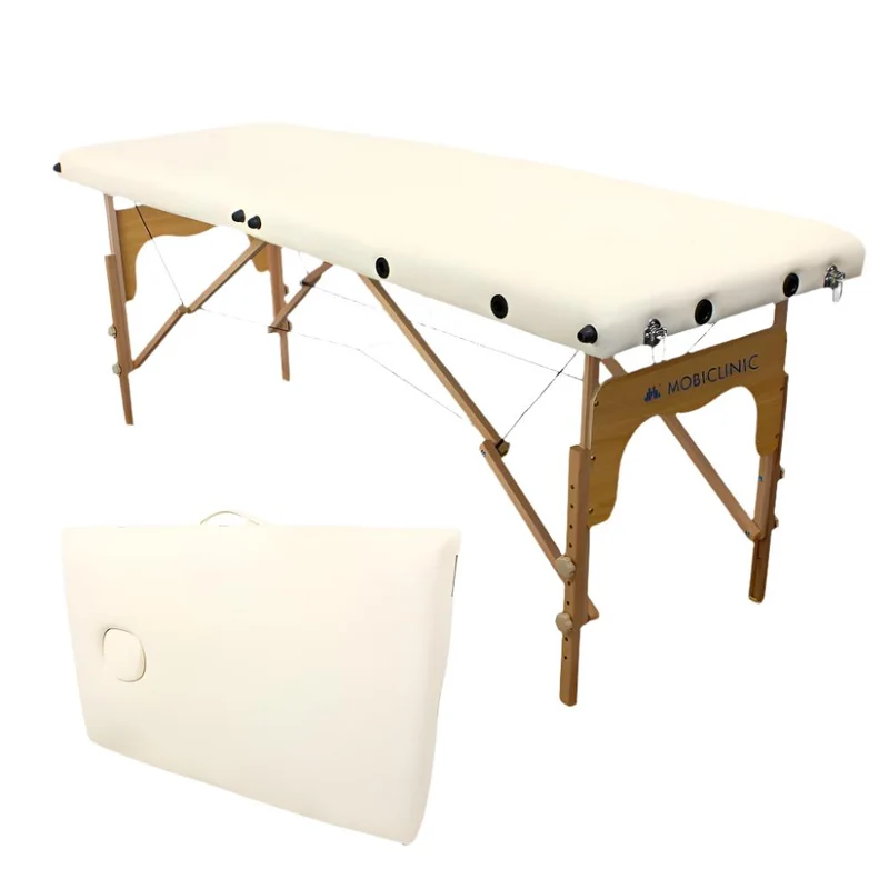 Camilla plegable | Madera | Portátil |180x60 cm | Masaje | Crema | CM-01 BASIC | Mobiclinic