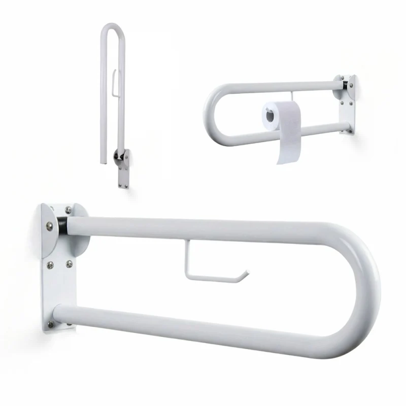 Barra abatible baño | Soporte para papel | Doble barra de seguridad | 80 cm | Arco
