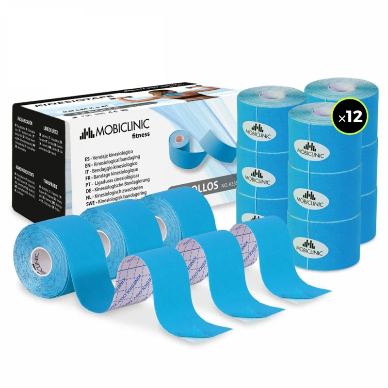 Pack de 12 Kinesiotape | Impermeable | Venda neuromuscular | 5mx5cm | Mobitape | Mobiclinic