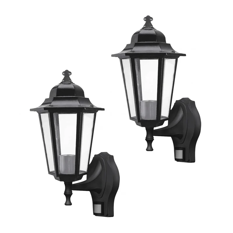 Aplique Rabalux, para exterior, con sensor de movimiento, IP43, E27, máx. 60 W, negro, Velence, 2 unidades